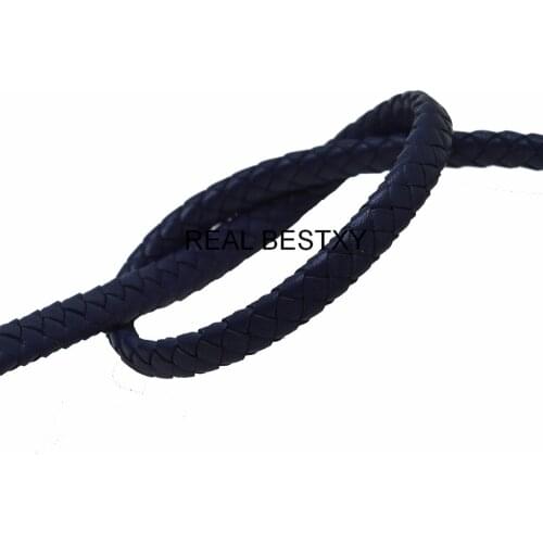 REAL BESTXY 1m/lot 8*4.3mm blue Genuine Leather Braided Licorice Leather Band Woven Leather Bangle Bracelet Braided Strips