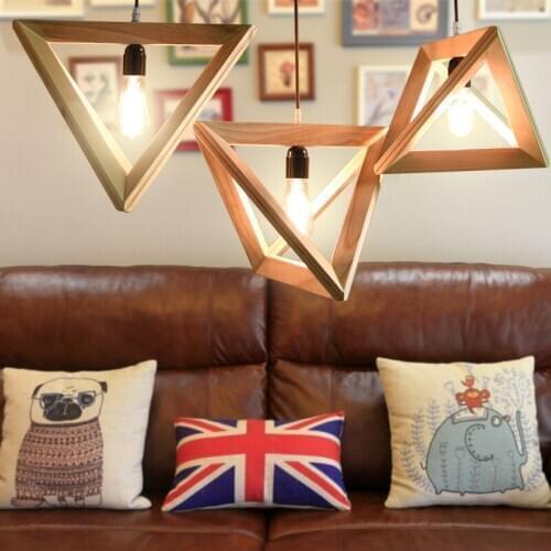 The Nordic woodiness droplight sitting room bedroom cafe triangle wooden frame pendant solid geometry droplight