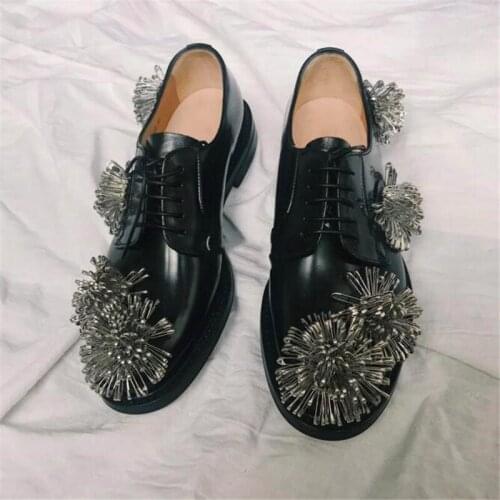 S Pin flower small leather shoes womens new retro firework lace-up leather single shoes ins wind increased thick bottom high he