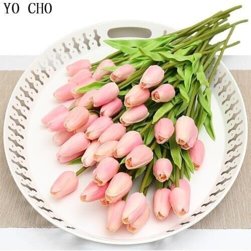 YO CHO 15pcs Mini Tulips Artificial Flowers PU Real Touch Fake Flower For Home Wedding Decoration DIY Birthday Party Decor Adult