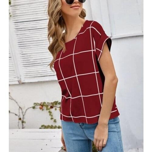 2021 Spring and Summer European and American Plaid Printed Short-sleeved Top T-shirt Harajuku Shirt Women Fashion Clothing