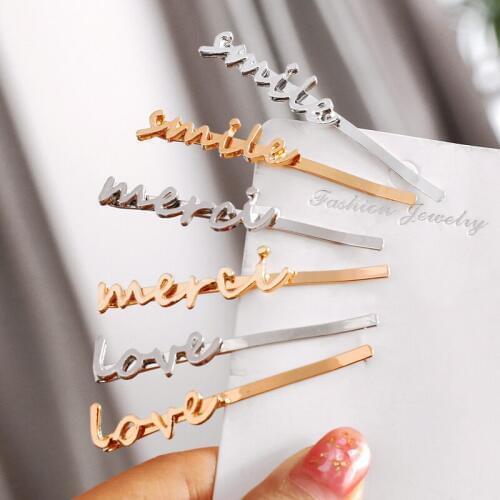 ZOSHI Fashion Smile Love Letter Hair Clip Metal Hairclip Elegant Barrette Bobby Hair Pins Wedding Hair Tool Hair Clips for Women