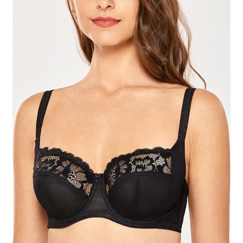 Minimizer Bras for Women Plus Size Lace Floral Embroidery Non Padded Underwire Balconette Lingerie 34 36 38 40 42 D DD E F G H