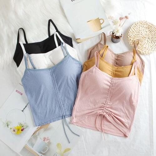 SALSPOR Drawstring Crop Top Women Sexy Push Up One-Piece Tank Top Seamless Bra Knitted Padded All-Match Lingerie