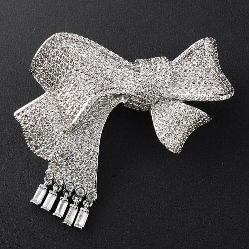 1pc Cubic Zircon Micro pave bowknot Brooch 56x60mm golden plated