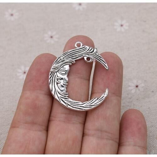 10pcs Antique Silver Plated Moon Charm Pendants for Jewelry Making Bracelet DIY Accessories 39X33mm