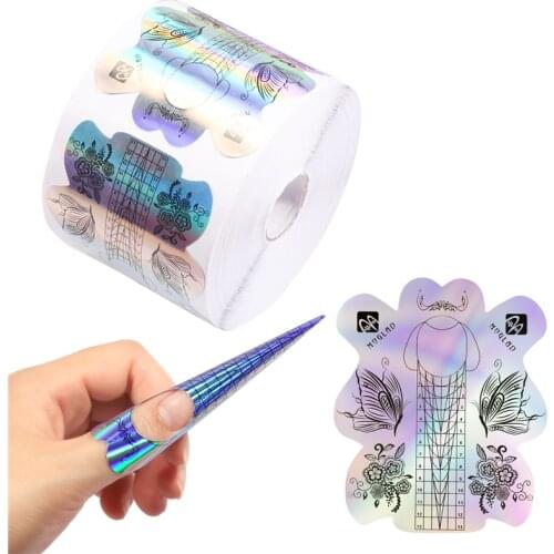 100/300PCS Nail Form Acrylic Nails UV Gel Nail Extension Guide Form Laser Self-Adhesive Sticker Manicure Tools