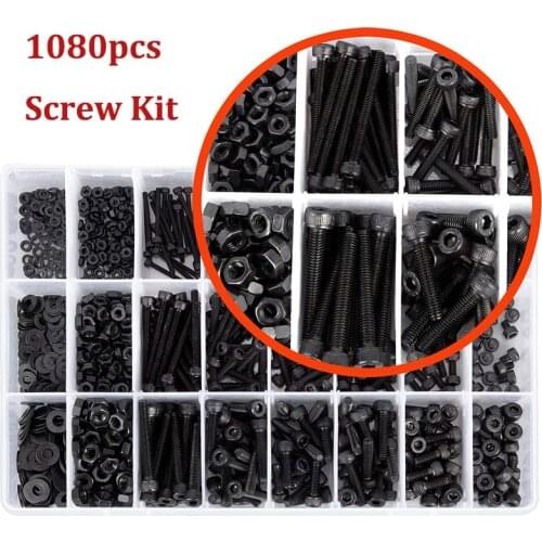 1080pcs Metric Bolt Assortment M2 M3 M4 Alloy Steel Washer Screws Nuts Hex Socket Head Cap Machine Screws Round Socket Bolts