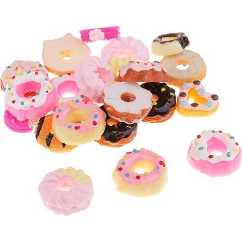 20Pcs Resin Kawaii Doughnut Flatback Applique Embellishment DIY Crafts Scrapbooking Charms Phone Case Decoration