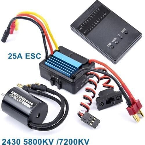 2430 5800KV 7200KV 4P Sensorless Brushless Motor & 25A Brushless ESC with programming card for 1/16 1/18 RC Car Truck