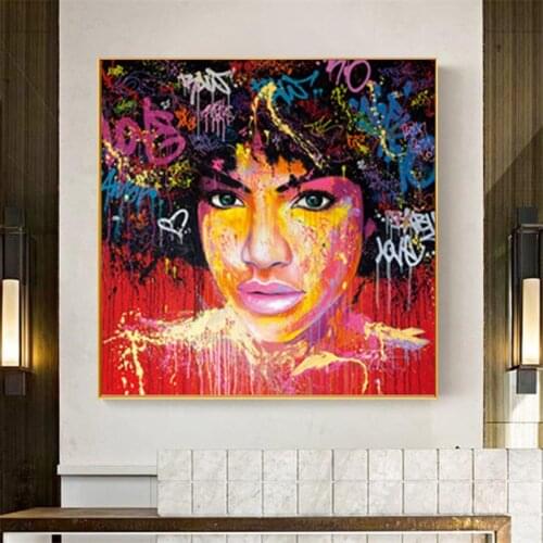 Abstract Black African American Afro Women Portrait Oil Painting on Canvas Posters and Prints Wall Art Picture for Living Room