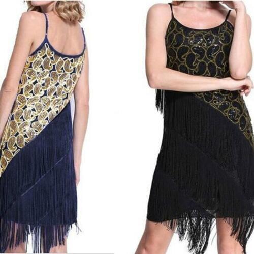 Plus Size S-2XL Ladies Fashion Sleeveless Spaghetti Strap Tassel Sequin Decorated 1920s Dress Gatsby Flapper Dress 2018 New