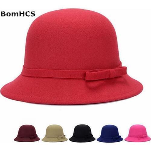 BomHCS Women Fashion Mitation Wool Fedoras Winter Warm Hat with Bow F16919MZ4