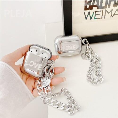 Silver Plating Cute Love Hear Headset Case For Apple AirPods 2 3 Headphone Charging Box Cases For air pods Pro Earphone Cover