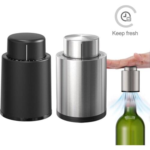 Black ABS Vacuum Wine Bottle Stopper Sealed Storage Vacuum Memory Wine Stopper Push Style Bar Tools Barware Wine Cork Party