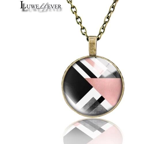 Geometric Pink Necklace 701 25mm Bronze 30mm Wood Rhinestone Double-sided Moon Round Glass Pendant For Women Gift