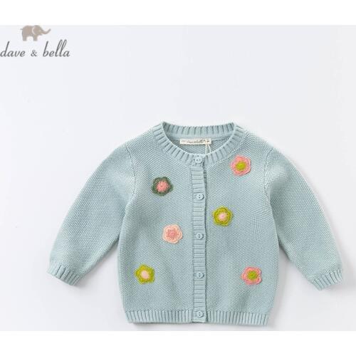 DBZ14795 dave bella autumn infant baby girls fashion floral appliques cardigan kids toddler coat children cute knitted sweater