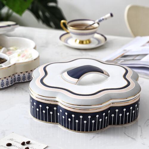 Ceramic fruit box creative chocolate candy nut snack box with lid Living room multi-function desktop tissue box wedding gifts