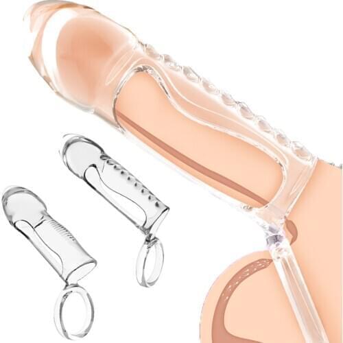 Crystal Cock Ring Reusable Condom Silicone Penis Sleeve Extension Enlargement Delay Ejaculation Sex Toys For Men Male Stimulate
