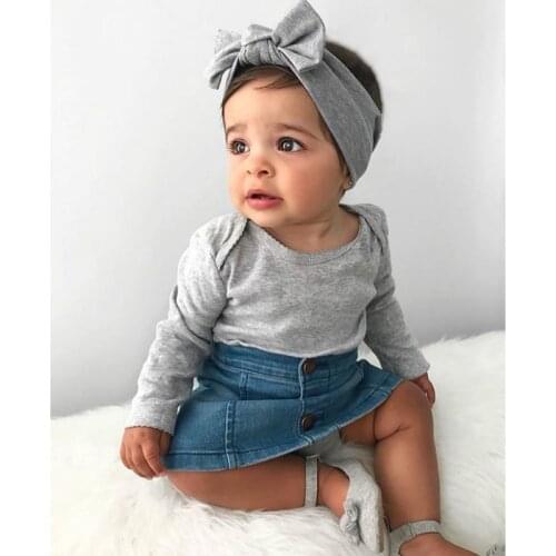 2020 Newborn Baby girl clothes set long sleeve romper and Denim A -lined Mini Skirt Outfit Summer Two Pieces suit