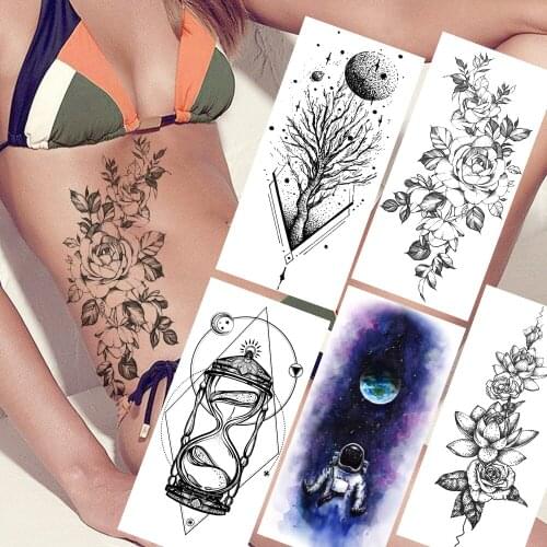 Creative Flower Temporary Tattoos Sticker Fake Astronaut Tree Hourglass Tatoos For Women Men Body Art Painting Arm Wasit Tattoos