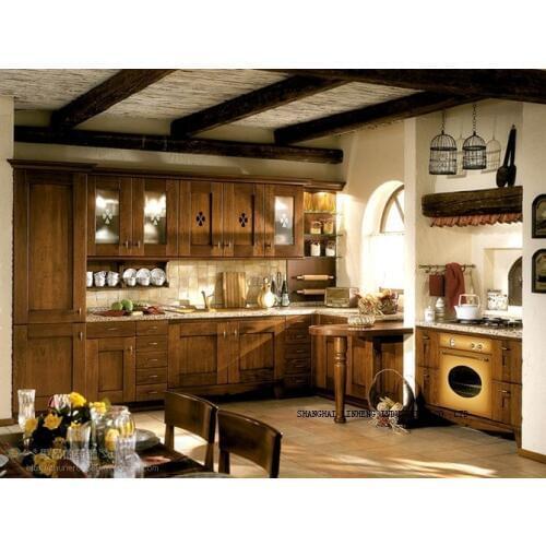 Solid wood kitchen cabinets free standing (LH-SW020)