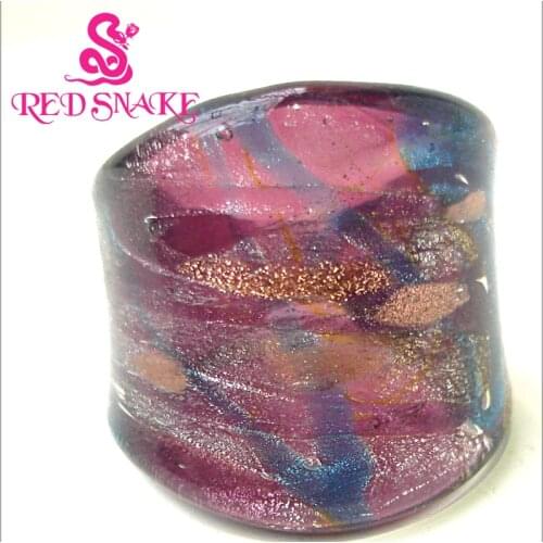 RED SNAKE Fashion Ring Handmade Purple with bule Reticulate line and golden dots Murano Glass Rings