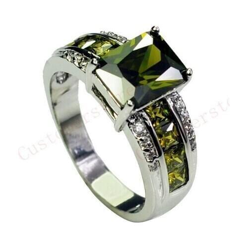 Fashion Plated Olive Green Crystal Inlay Zircon ring size 6.7.8.9