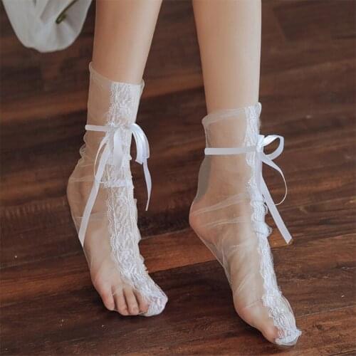 Fashion Hosiery Sexy Women Soft Breathable Stocking See-Through Mesh Lace Medias Silky Lolita Bundled Gauze Ankle Stocks