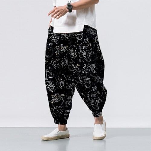Youth Popular Mens Loose Harlan Pants Crane Constellation Element Digital Printing Mens and Womens Feet Pants