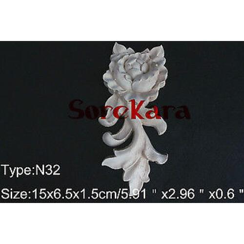 N32 -15x6.5x1.5cm Wood Carved Long Onlay Applique Flower Frame Door Decal Working carpenter Rose