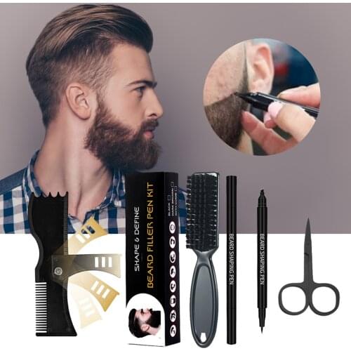 Beard Filler Pencil Kit Waterproof Beard Filler Pencil For Men With Brush Salon Facial Hair Engraving Styling Eyebrow Tool