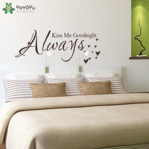 YOYOYU Quote Wall Decal Always Kiss Me Goodnight Master Bedroom Wall Stickers Headboard Vinyl Removable Home Decor Art DIY SY473
