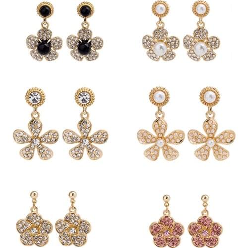 Find Me Alloy Rhinestone Flower Drop Earrings For Women Imitation Pearl Earrings Fashion Jewelry Accessories