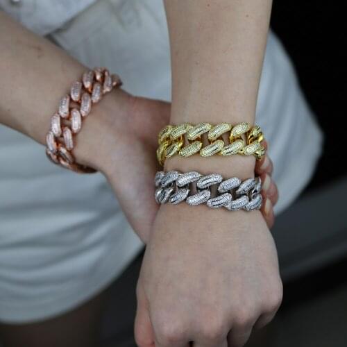 New arrived wide heavy women men cuban chain with cz paved hip hop bracelet with gold rose silver color plated punk rock jewelry