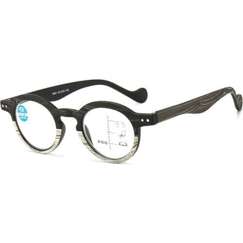 Black N White Wood Grain Round Comfortable See Near and Far Progressive Multifocal Reading Glasses +1 +1.5 +2 +2.5 +3 +3.5 +4