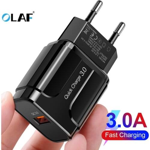 Olaf EU US QC 3.0 USB Charger 3A for Xiaomi Mobile Phone USB Charger for Samsung QC 4.0 Fast Charging Wall Charger for iPhone X