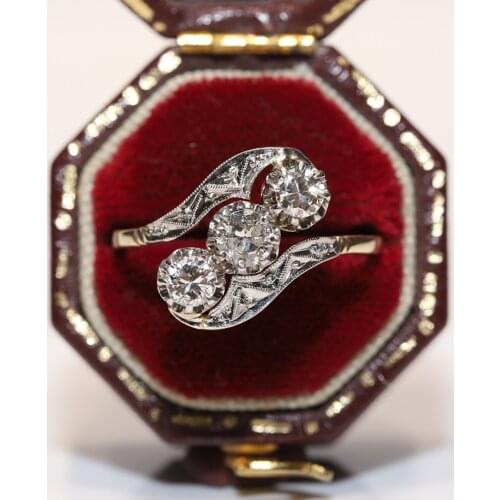 Antique Original Victorian Time 14k Gold Natural Diamond Decorated Amazing Pretty Ring