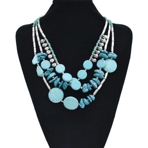 Vintage Ethnic green ston Pendant Choker Necklaces Vintage Silvercolor Plated Necklace Turkish Indian Multilay Jewelry for Women