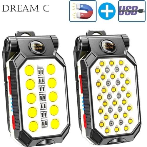 COB Work Light Portable LED Flashlight USB Rechargeable Adjustable Waterproof Camping Lantern Magnet Design with Power Display
