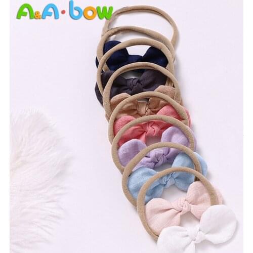 8pcs/lot Full Handmade Solid Color Nylon Headband Bow Hair Bands for Girls Baby Hair Accessories Headwear Children Gifts
