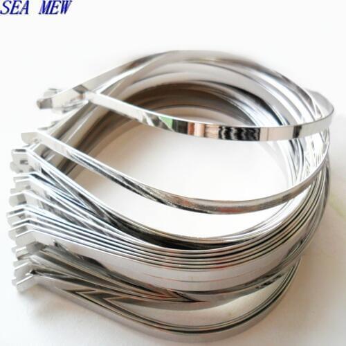 SEA MEW 20PCS Metal Steel White K Hairbands Width 4mm 6mm 7mm Head Bands Hairwear Base Setting For Jewelry Making