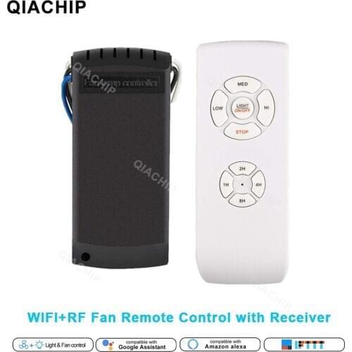 QIACHIP AC 220V WiFi Smart Universal Ceiling Fan Lamp Remote Controller Kit Remote Adjust Speed Light APP Remote Control Switch