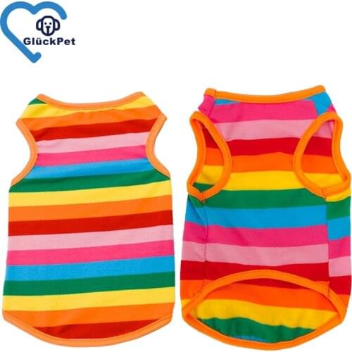 Rainbow Stripe Dog Shirts Pet T-Shirt Cotton Vest Puppy Apparel Dog Cat Clothes