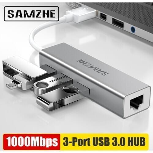 SAMZHE USB Ethernet with 3 Port USB HUB 3.0 RJ45 Lan Network Card USB to Ethernet Adapter for Mac iOS Android PC