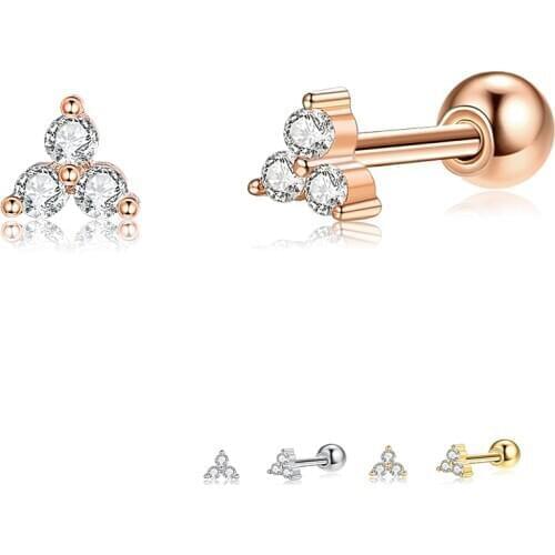 ZEMIOR Genuine 925 Sterling Silver Earrings For Women 3 Colors Clear Crystals Zircon Triangle Stud Earrings Charm Jewelry Gift