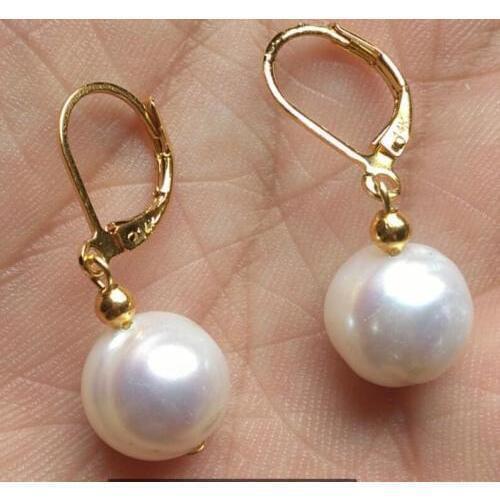 HUGE AAA 11-12MM SOUTH SEA WHITE PEARL DANGLE EARRING 14k/20 GOLD