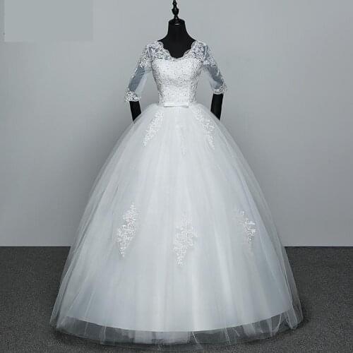 Wedding Dresses Hot Sale Elegant Princess Adjust Lace Three Quarter Sleeve Bridal Gowns Vestidos De Noiva Plus Size