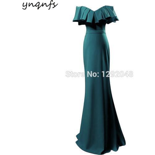 YNQNFS MD409 2018 Robe Soiree Abiye Mermaid Jersey Fairy Off Shoulder Ruffles Teal Mother of the Bride Dresses