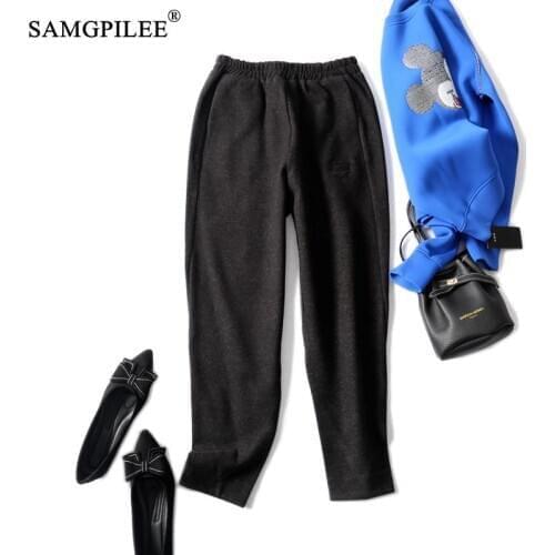 Women Pant 2021 Full Length Casual Korean style Broadcloth Elastic Waist Solid High Pleated winter Pencil Pants for woman 5XL